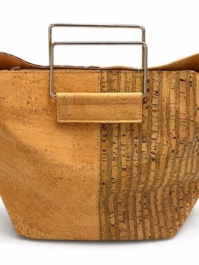 Handmade Portuguese Cork Tote – Architectural Metal Handles – Sustainable